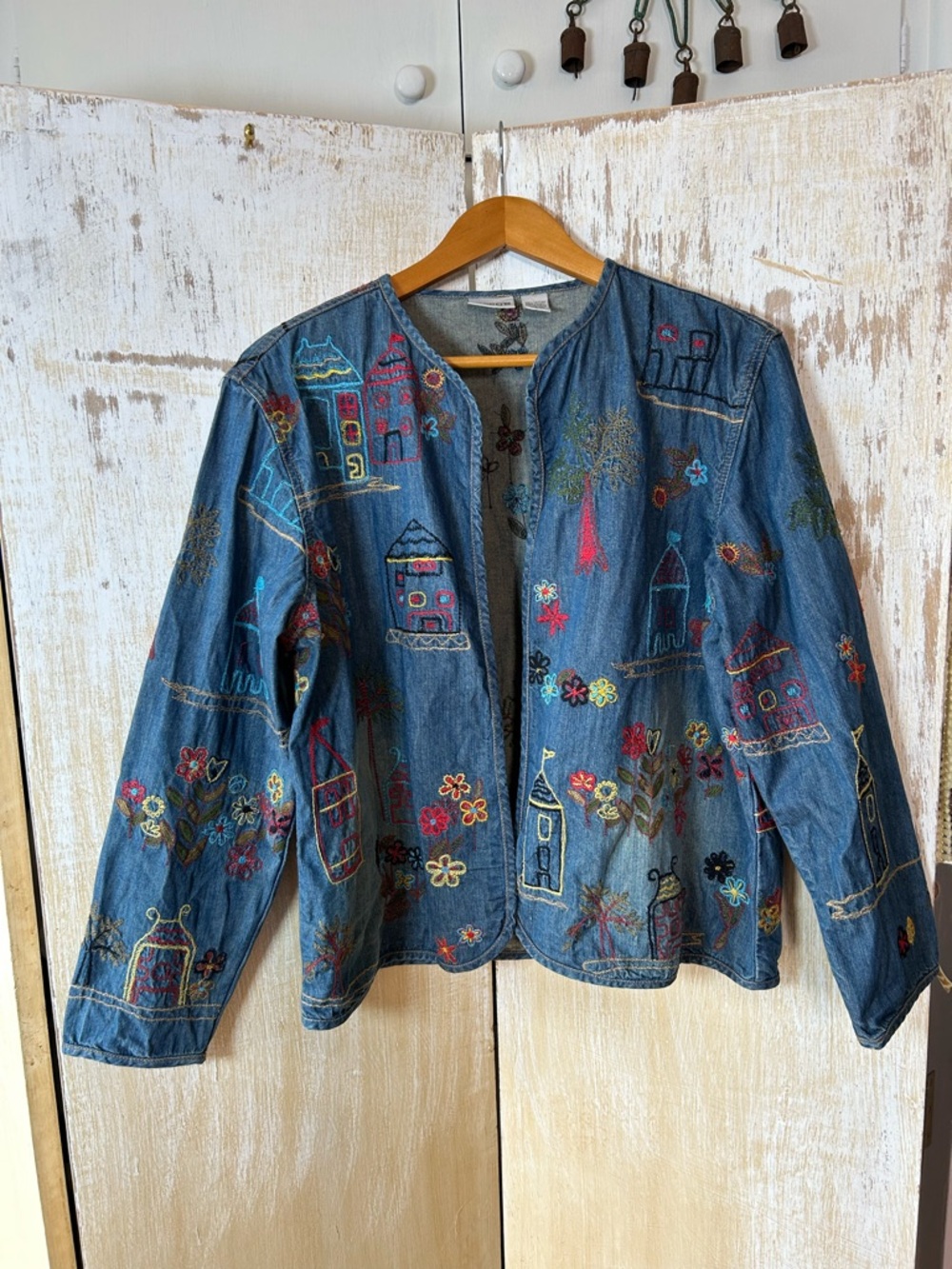 Chico's Blue Denim Jacket with Multicolor Embroidery - Picture 12 of 12